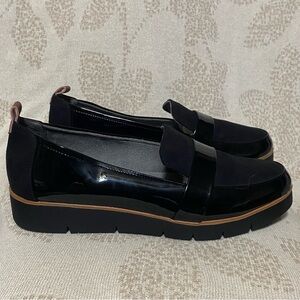 Dr Scholl’s Black patent faux leather and suede loafers